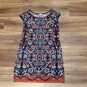 Max Studio Navy and Orange Patterned Dress